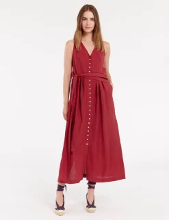 Shop Ines de la Fressange Paris Ambre long dress in raspberry linen