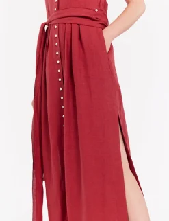 Shop Ines de la Fressange Paris Ambre long dress in raspberry linen