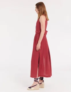 Shop Ines de la Fressange Paris Ambre long dress in raspberry linen