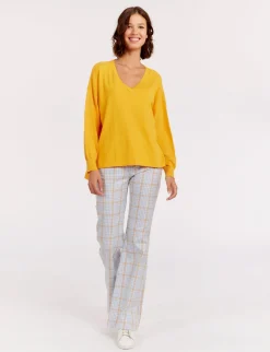 Discount Ines de la Fressange Paris Anton yellow cashmere V-neck jumper