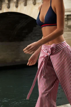 New Ines de la Fressange Paris Arrow, plain blue women's swimming costume top, Ines x Vilebrequin