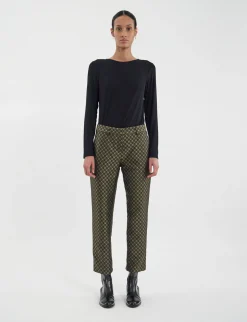 Online Ines de la Fressange Paris Audrey black and gold jacquard weave trousers