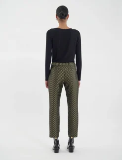 Online Ines de la Fressange Paris Audrey black and gold jacquard weave trousers