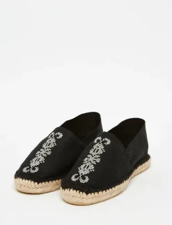 Store Ines de la Fressange Paris Auriane black embroidered espadrilles