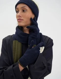 Fashion Ines de la Fressange Paris Bahia gloves in navy knit, khaki mesh