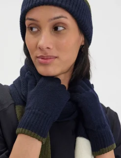 Fashion Ines de la Fressange Paris Bahia gloves in navy knit, khaki mesh