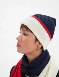 Best Ines de la Fressange Paris Bahia gloves in navy knit, red mesh