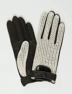 Shop Ines de la Fressange Paris Black leather and cotton gloves