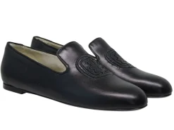 Outlet Ines de la Fressange Paris Callie embroidered loafer in black leather