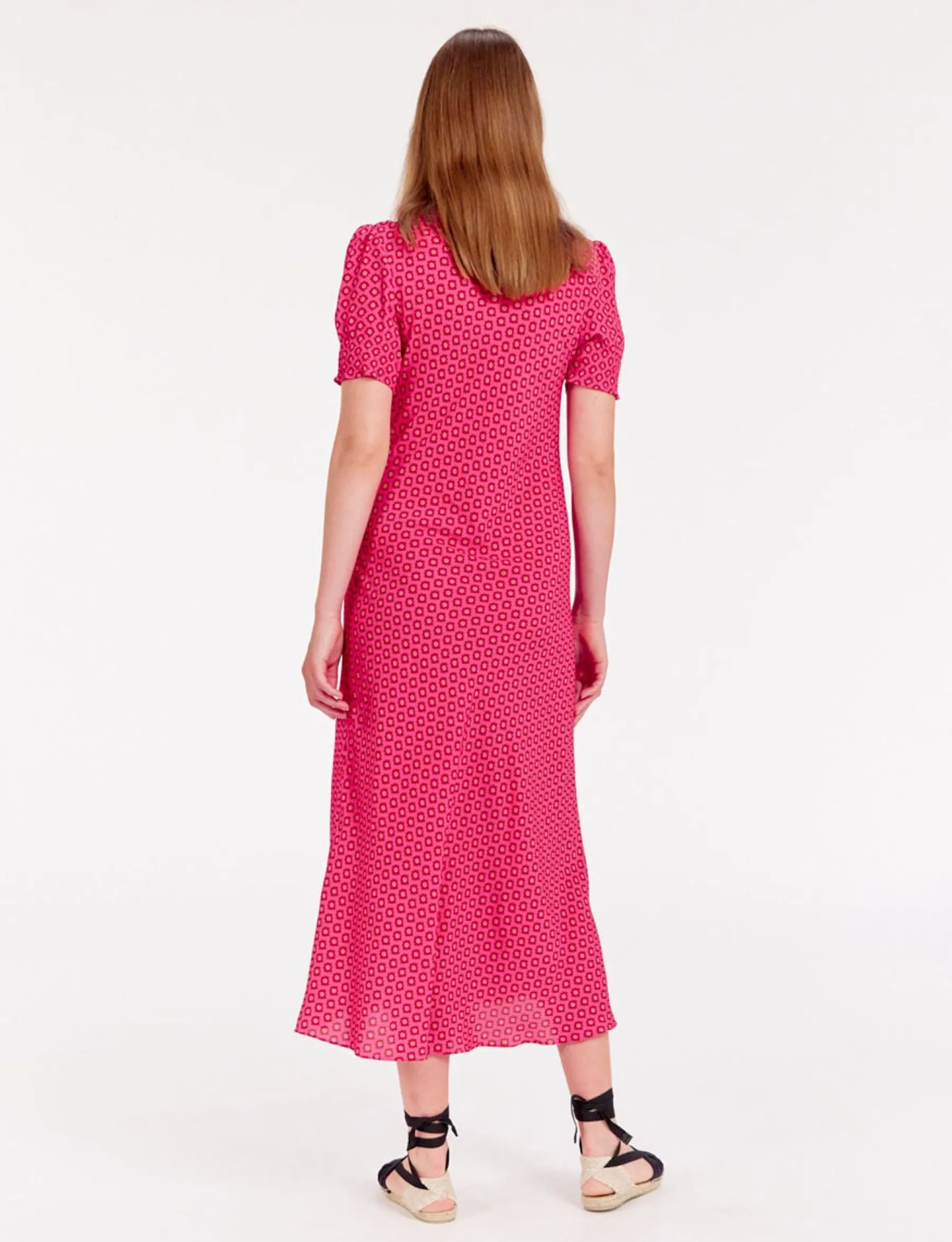 Clearance Ines de la Fressange Paris Cerise long pink print dress