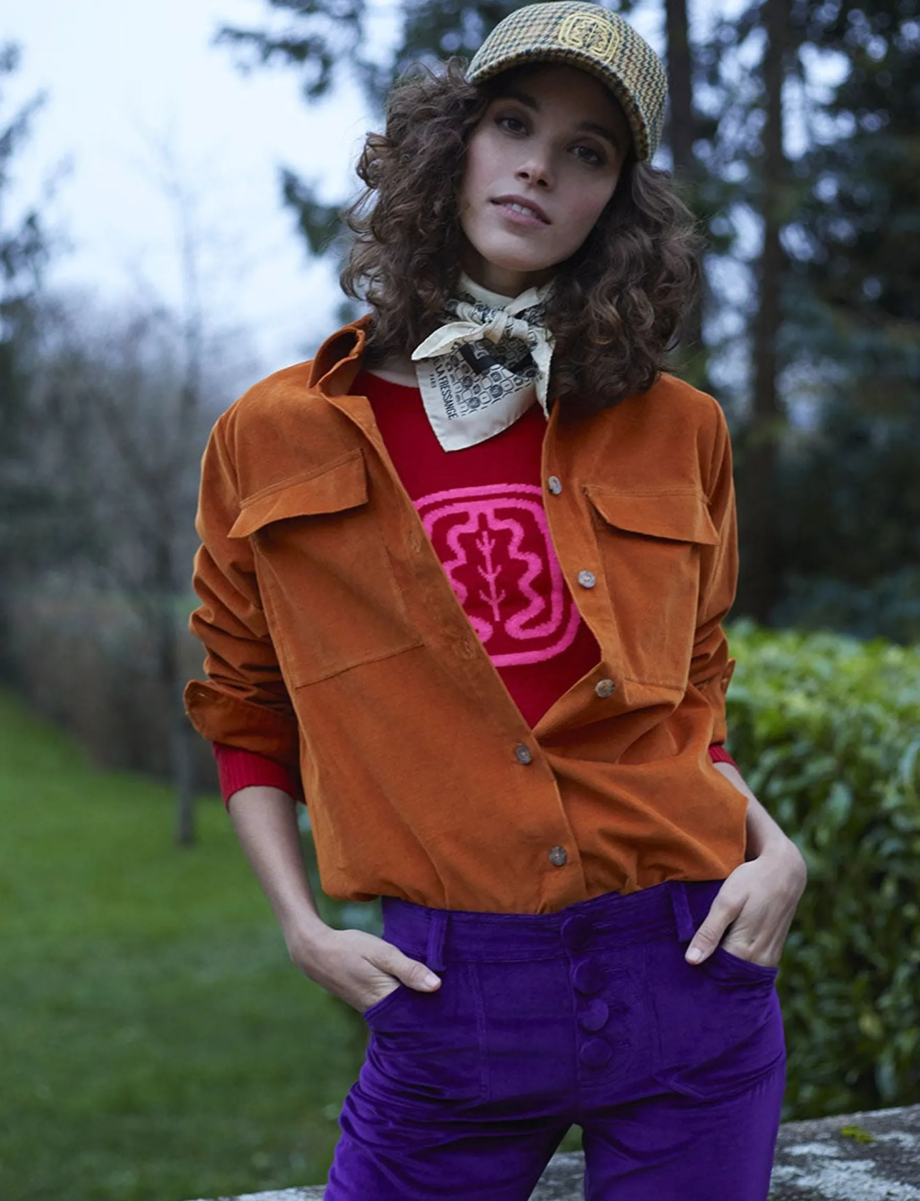 Hot Ines de la Fressange Paris Chandler orange velvet shirt