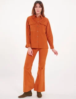 Hot Ines de la Fressange Paris Chandler orange velvet shirt