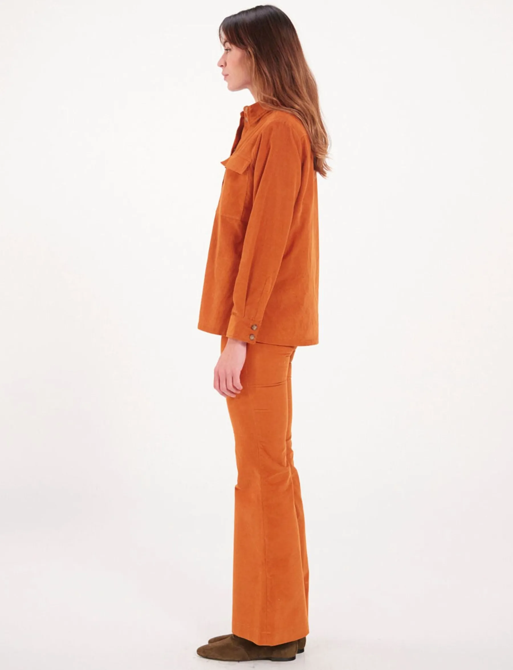 Hot Ines de la Fressange Paris Chandler orange velvet shirt
