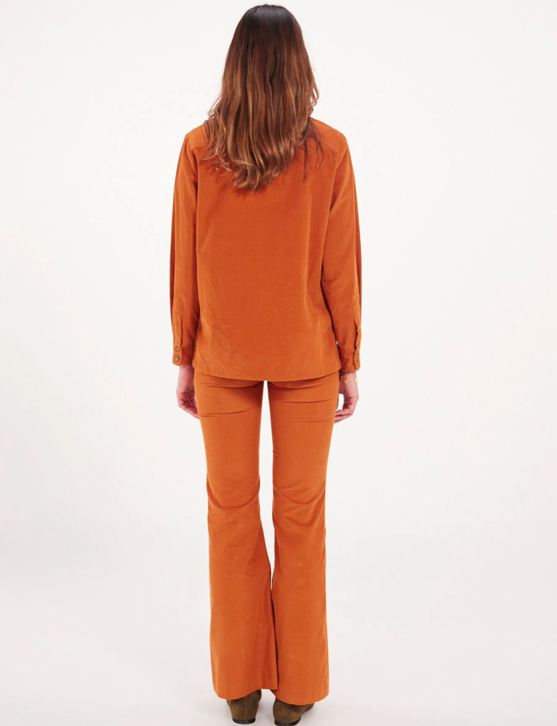 Hot Ines de la Fressange Paris Chandler orange velvet shirt