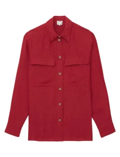 Outlet Ines de la Fressange Paris Chandler shirt in raspberry linen