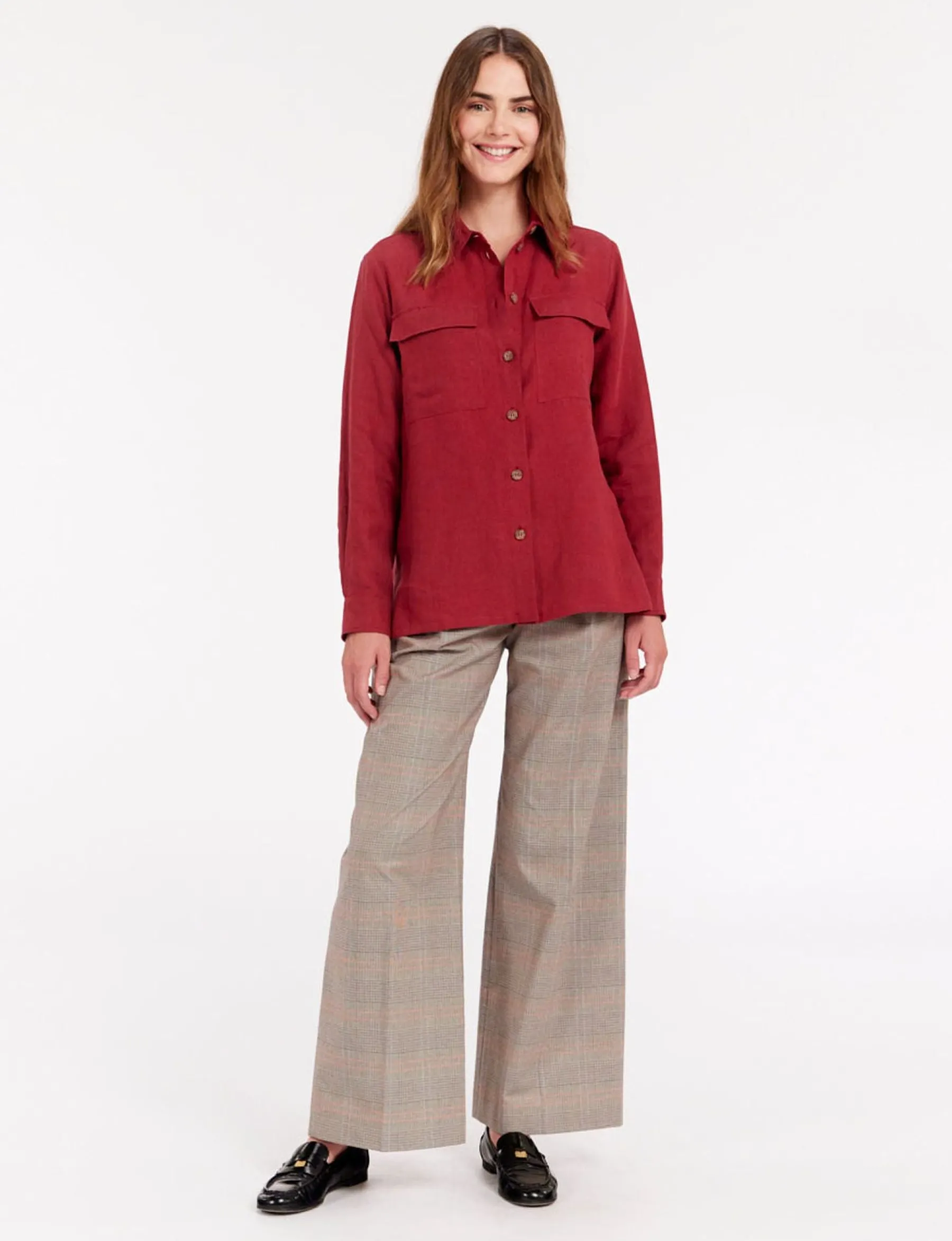 Outlet Ines de la Fressange Paris Chandler shirt in raspberry linen