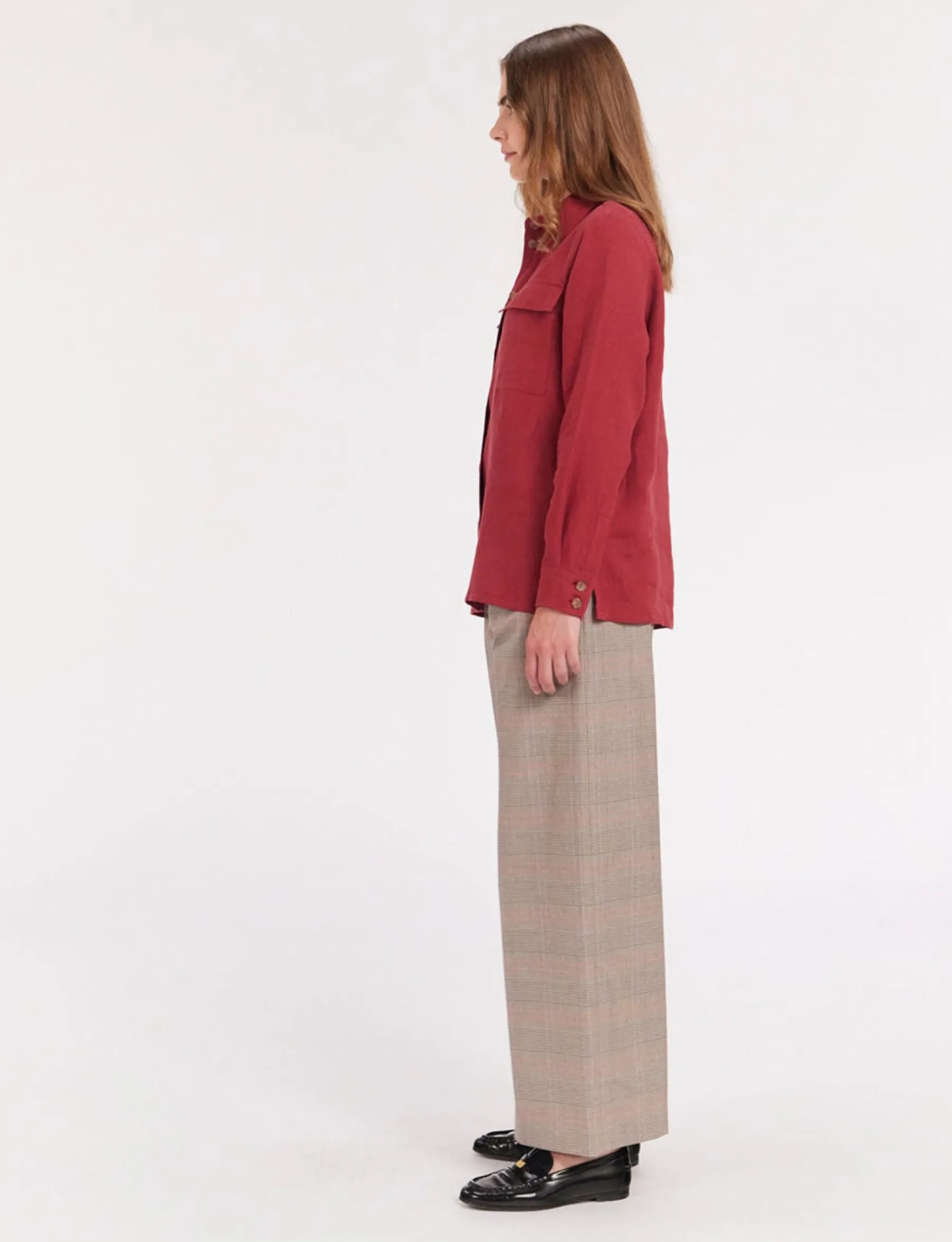 Outlet Ines de la Fressange Paris Chandler shirt in raspberry linen
