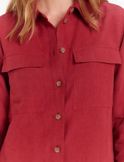 Outlet Ines de la Fressange Paris Chandler shirt in raspberry linen