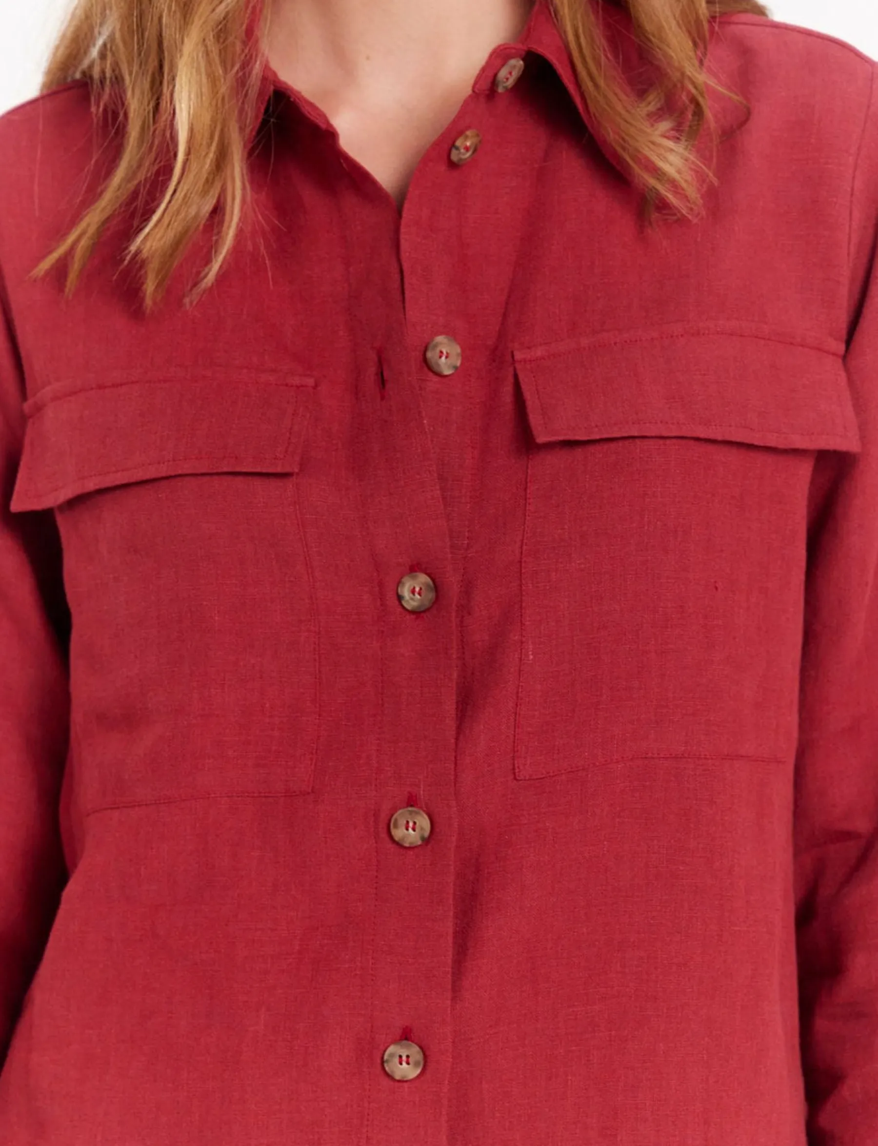 Outlet Ines de la Fressange Paris Chandler shirt in raspberry linen