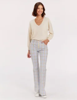 Cheap Ines de la Fressange Paris Charlotte blue and orange checked trousers