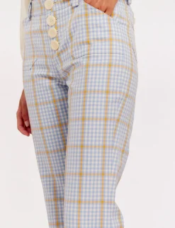 Cheap Ines de la Fressange Paris Charlotte blue and orange checked trousers