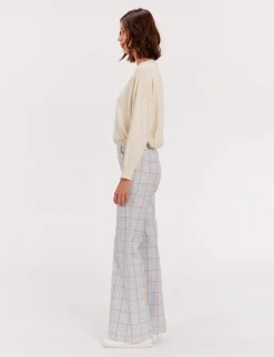 Cheap Ines de la Fressange Paris Charlotte blue and orange checked trousers