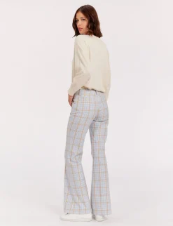Cheap Ines de la Fressange Paris Charlotte blue and orange checked trousers