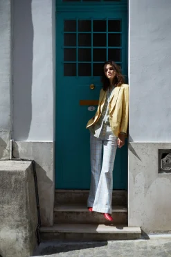 Cheap Ines de la Fressange Paris Charlotte blue and orange checked trousers