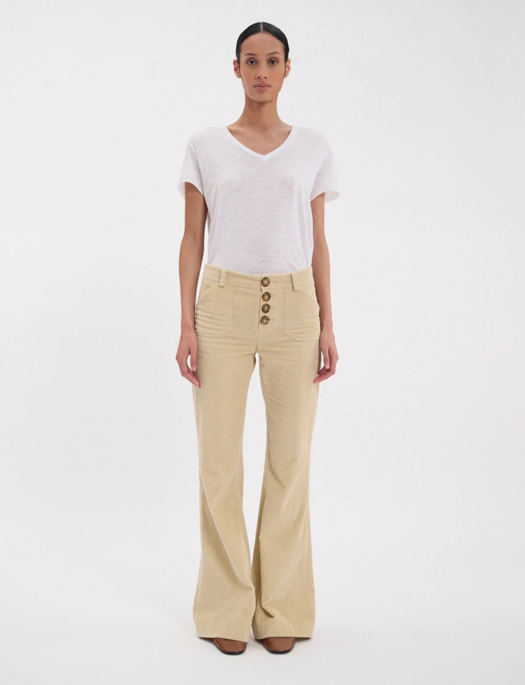 Clearance Ines de la Fressange Paris Charlotte cream corduroy trousers