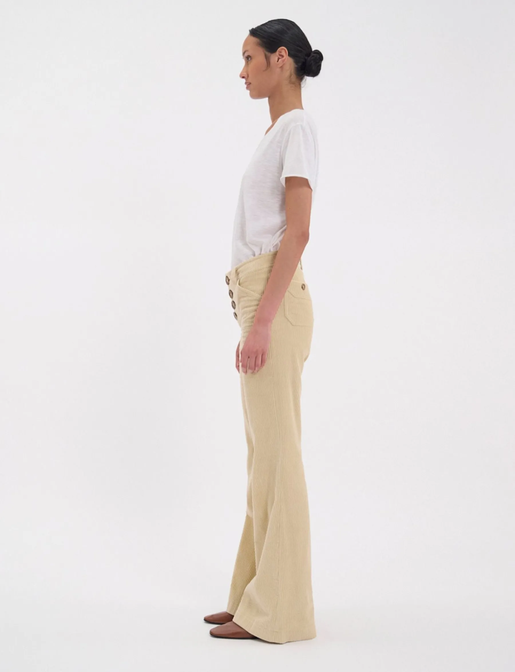 Clearance Ines de la Fressange Paris Charlotte cream corduroy trousers