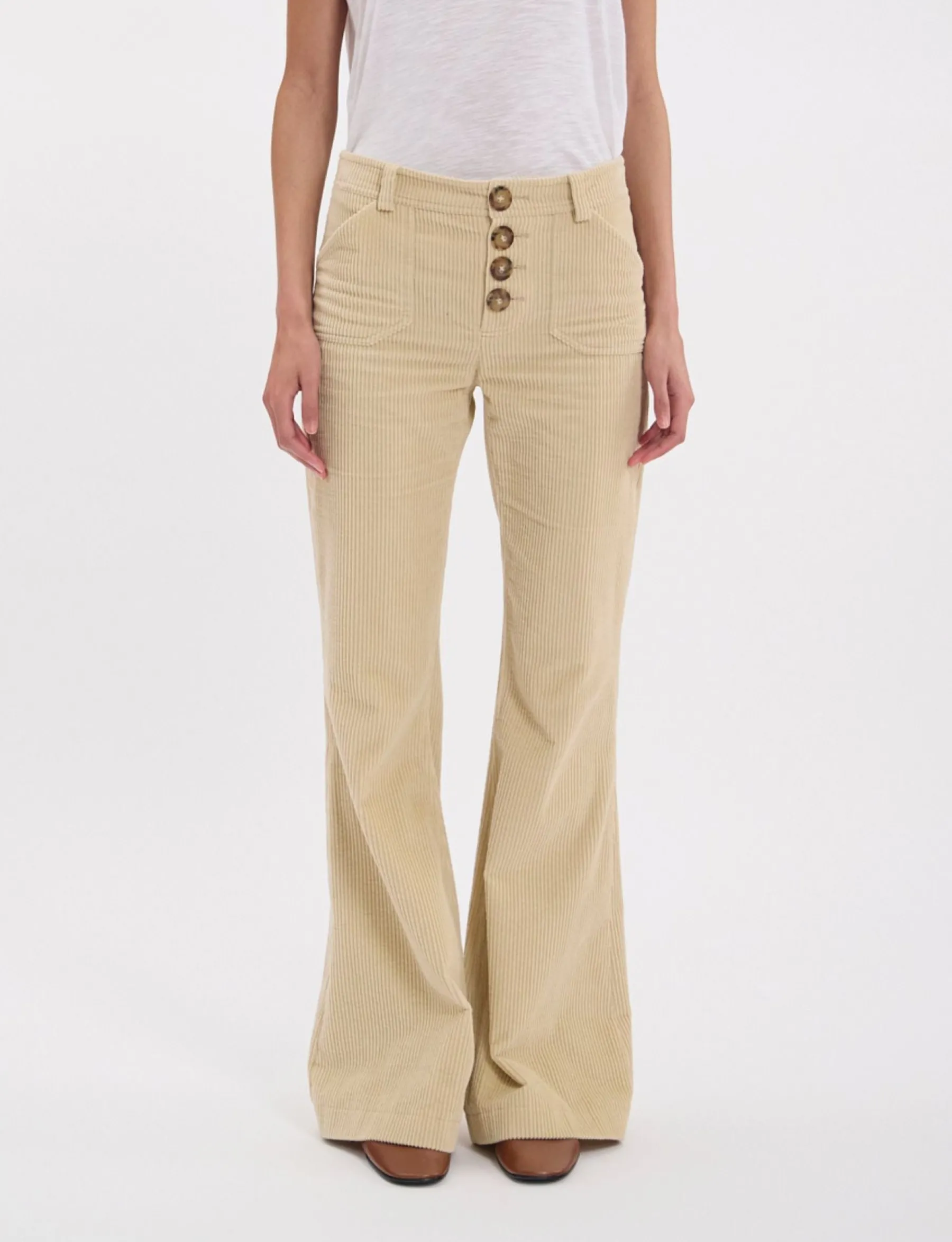 Clearance Ines de la Fressange Paris Charlotte cream corduroy trousers