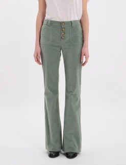 New Ines de la Fressange Paris Charlotte trousers in almond green smooth velvet