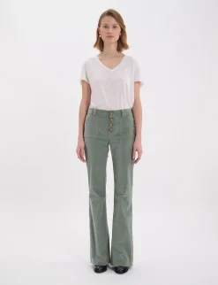 New Ines de la Fressange Paris Charlotte trousers in almond green smooth velvet