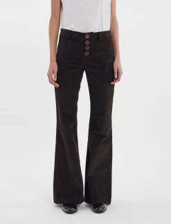 Best Ines de la Fressange Paris Charlotte trousers in brown milleraies velvet