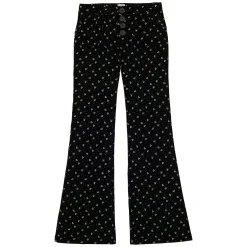 Shop Ines de la Fressange Paris Charlotte trousers in smooth black velvet with gold print