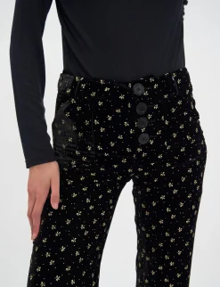 Shop Ines de la Fressange Paris Charlotte trousers in smooth black velvet with gold print