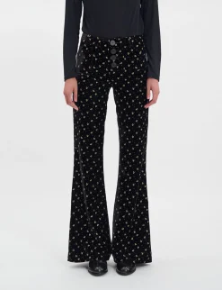 Shop Ines de la Fressange Paris Charlotte trousers in smooth black velvet with gold print
