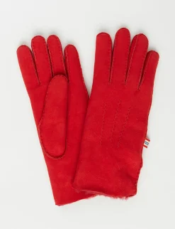 Discount Ines de la Fressange Paris Constanza red leather gloves