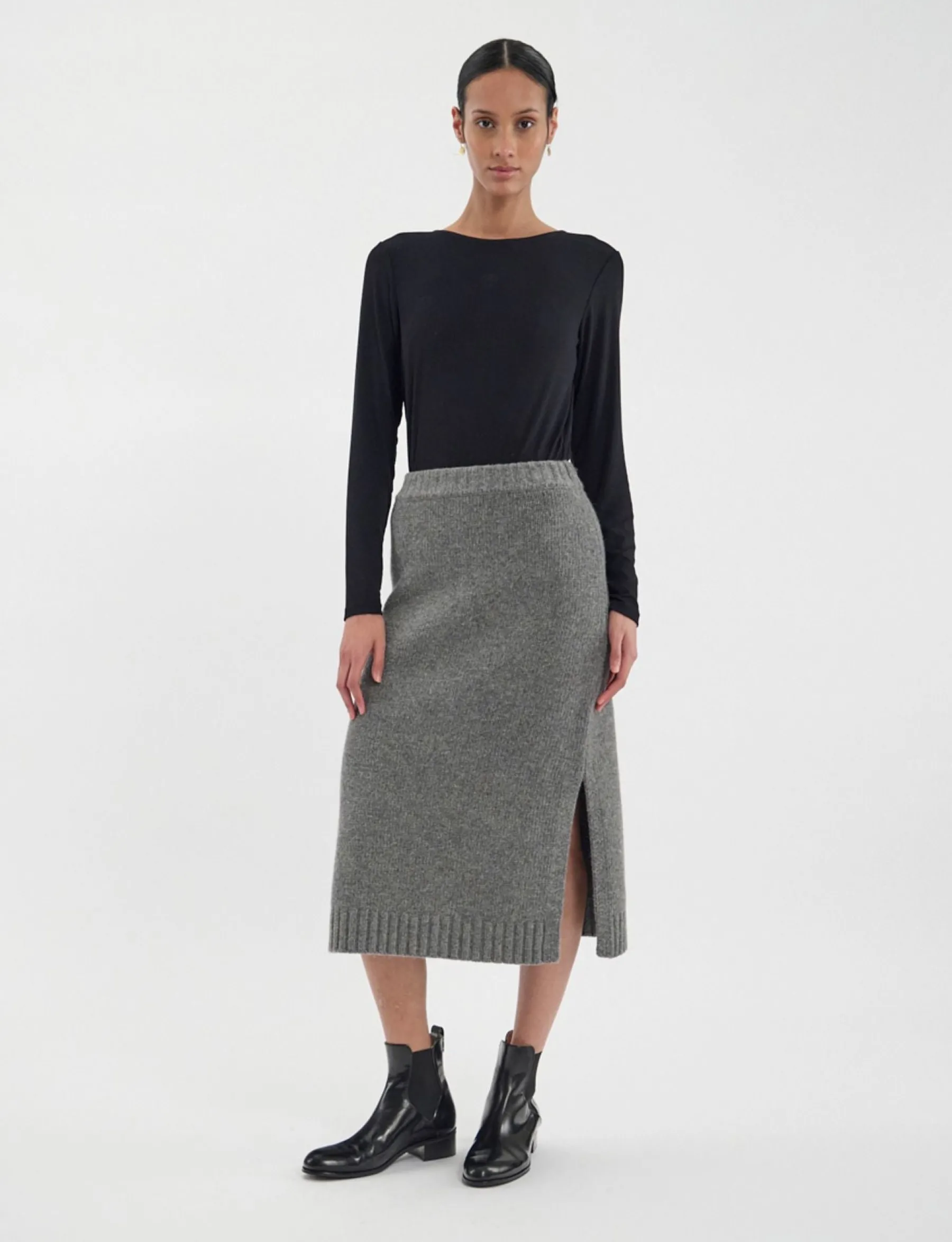 Discount Ines de la Fressange Paris Damia skirt in responsible grey wool