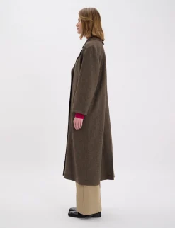 Cheap Ines de la Fressange Paris Denise brown wool herringbone coat