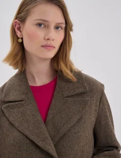 Cheap Ines de la Fressange Paris Denise brown wool herringbone coat