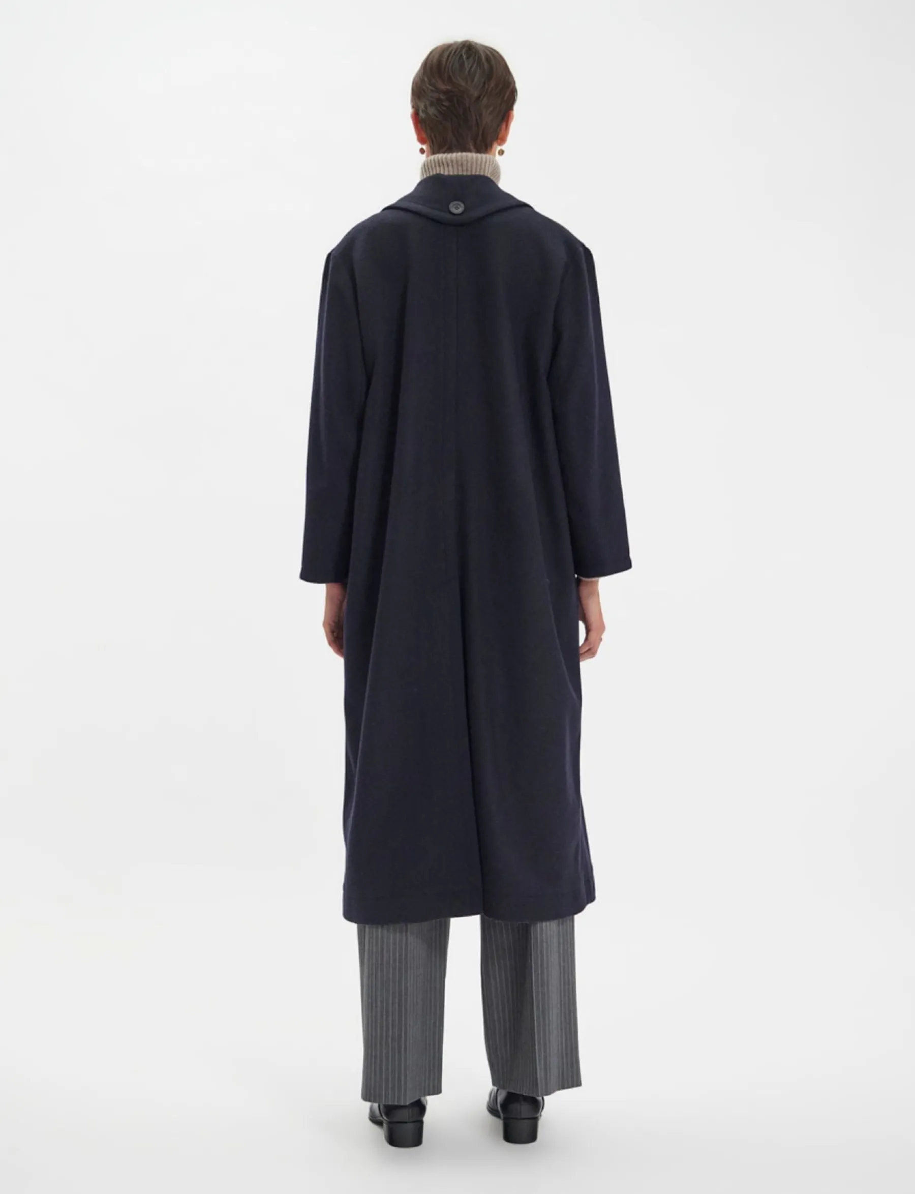 Cheap Ines de la Fressange Paris Denise navy and black herringbone wool coat