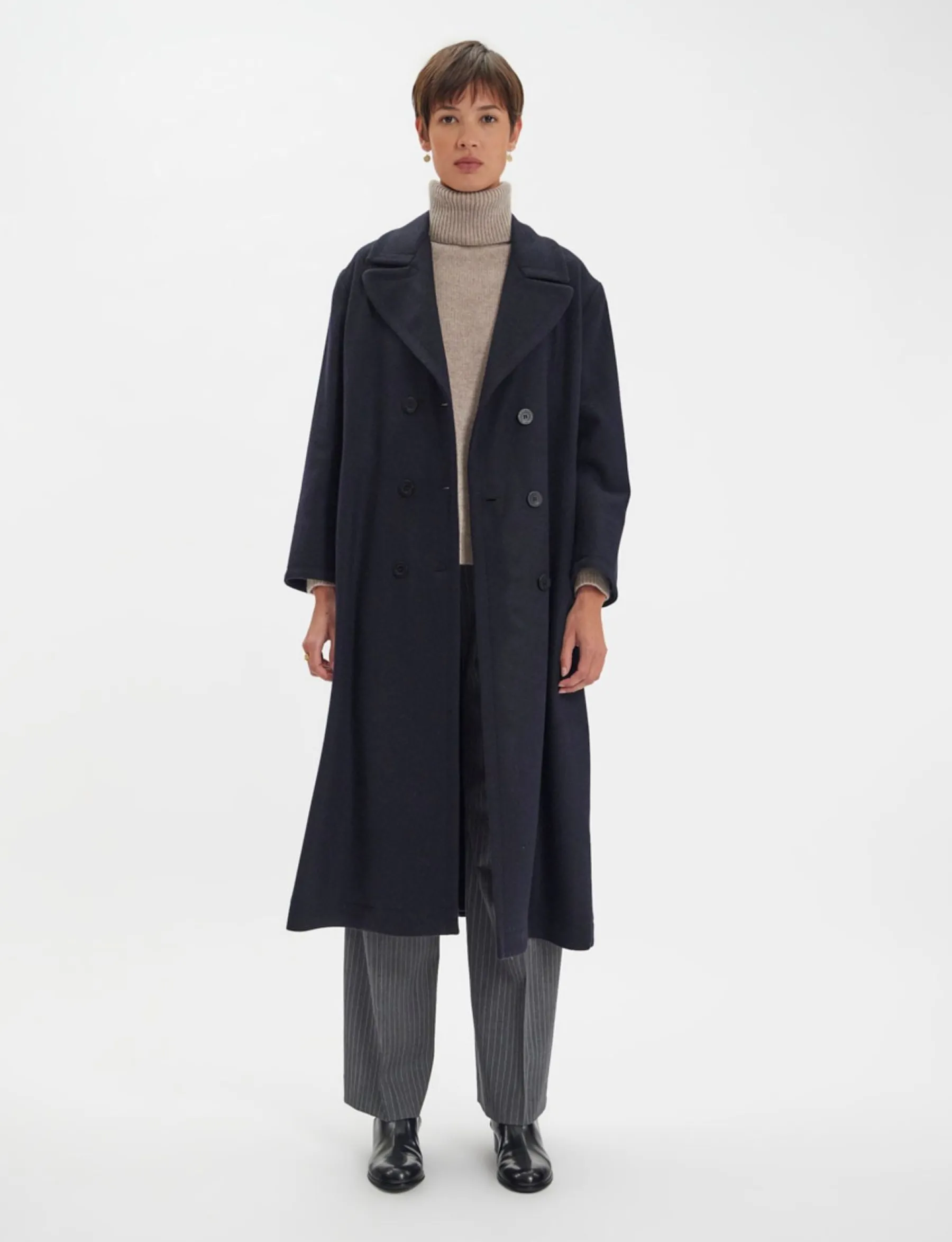Cheap Ines de la Fressange Paris Denise navy and black herringbone wool coat