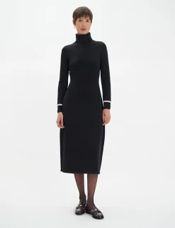 New Ines de la Fressange Paris Divine black turtleneck dress with white trim