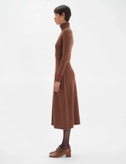 Best Ines de la Fressange Paris Divine brown turtleneck dress with fuchsia trim