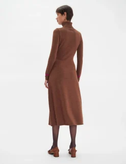 Best Ines de la Fressange Paris Divine brown turtleneck dress with fuchsia trim