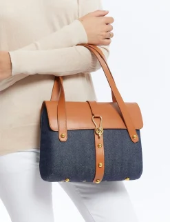 Outlet Ines de la Fressange Paris Désiré denim and leather basket