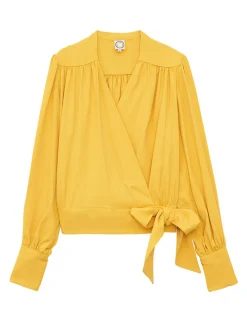 Outlet Ines de la Fressange Paris Elena yellow loose-fit crepe blouse
