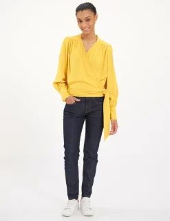 Outlet Ines de la Fressange Paris Elena yellow loose-fit crepe blouse