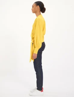 Outlet Ines de la Fressange Paris Elena yellow loose-fit crepe blouse